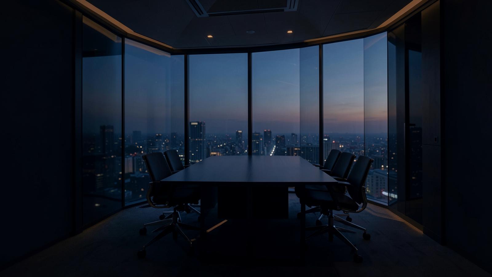 Executive briefing room at dusk